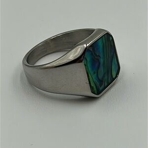 2034- Natural Abalone Shell Handmade Men's Ring Size 11.5 NWT